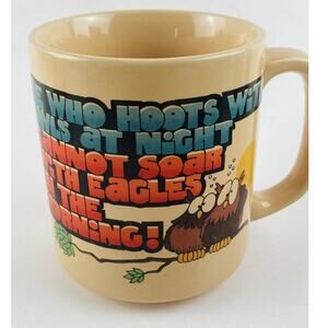 Vintage Coffee Cup 1983 C.M. Paula Co Owl Hoot Mug Soar Eagles Morning Retro Who